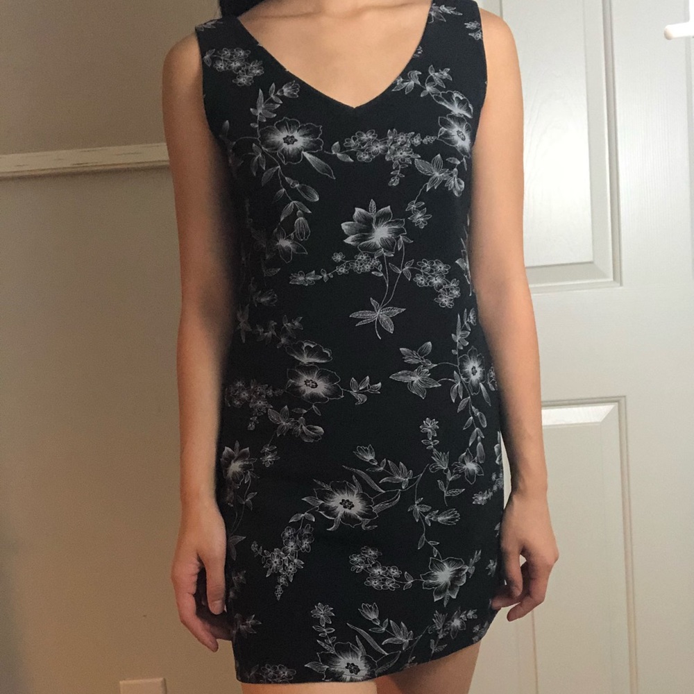Black Thick Strap Mini floral Dress